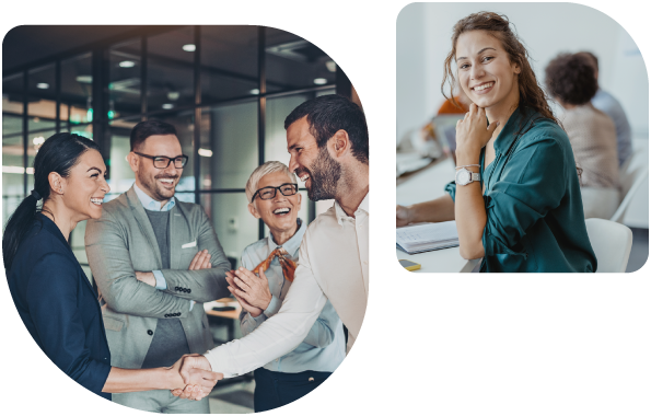 composición imágenes con personas trabajadoras sonriendo en grupo